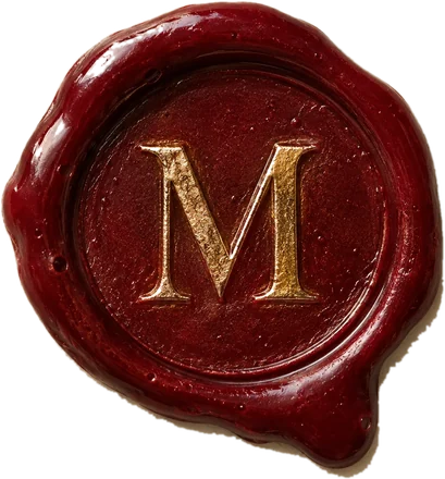 Mabrook wax seal with a gold M